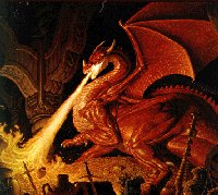 Classic image of dragon breathing fire
